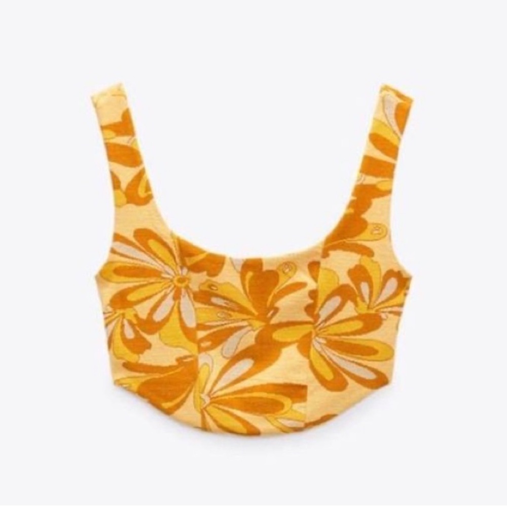ZARA Orange Blossom Floral Corset Tank Top Size M